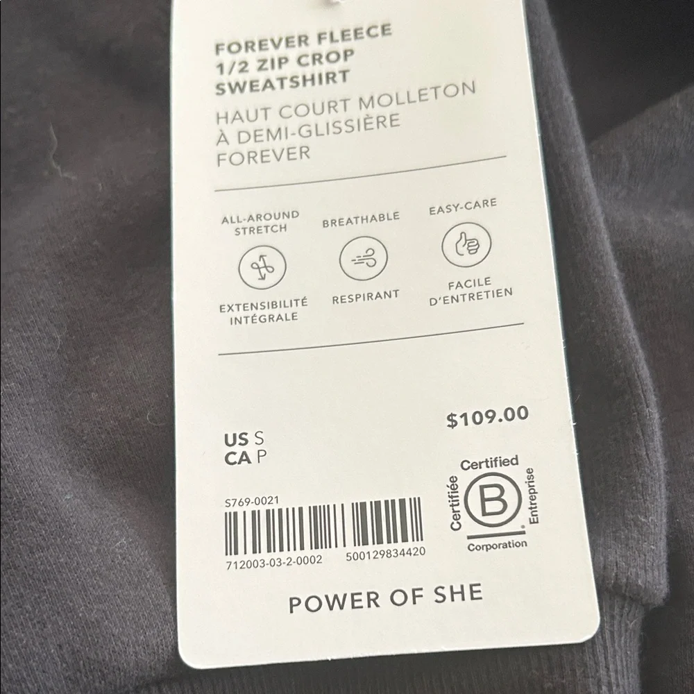 Athleta Forever Fleece 1/2 Zip Crop Sweatshirt - Black NWT - Picture 2 of 2